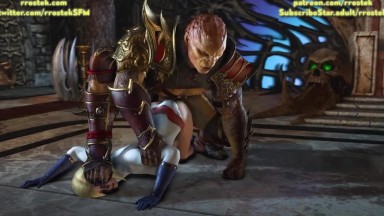 Shao Kahn plowing Power Girl